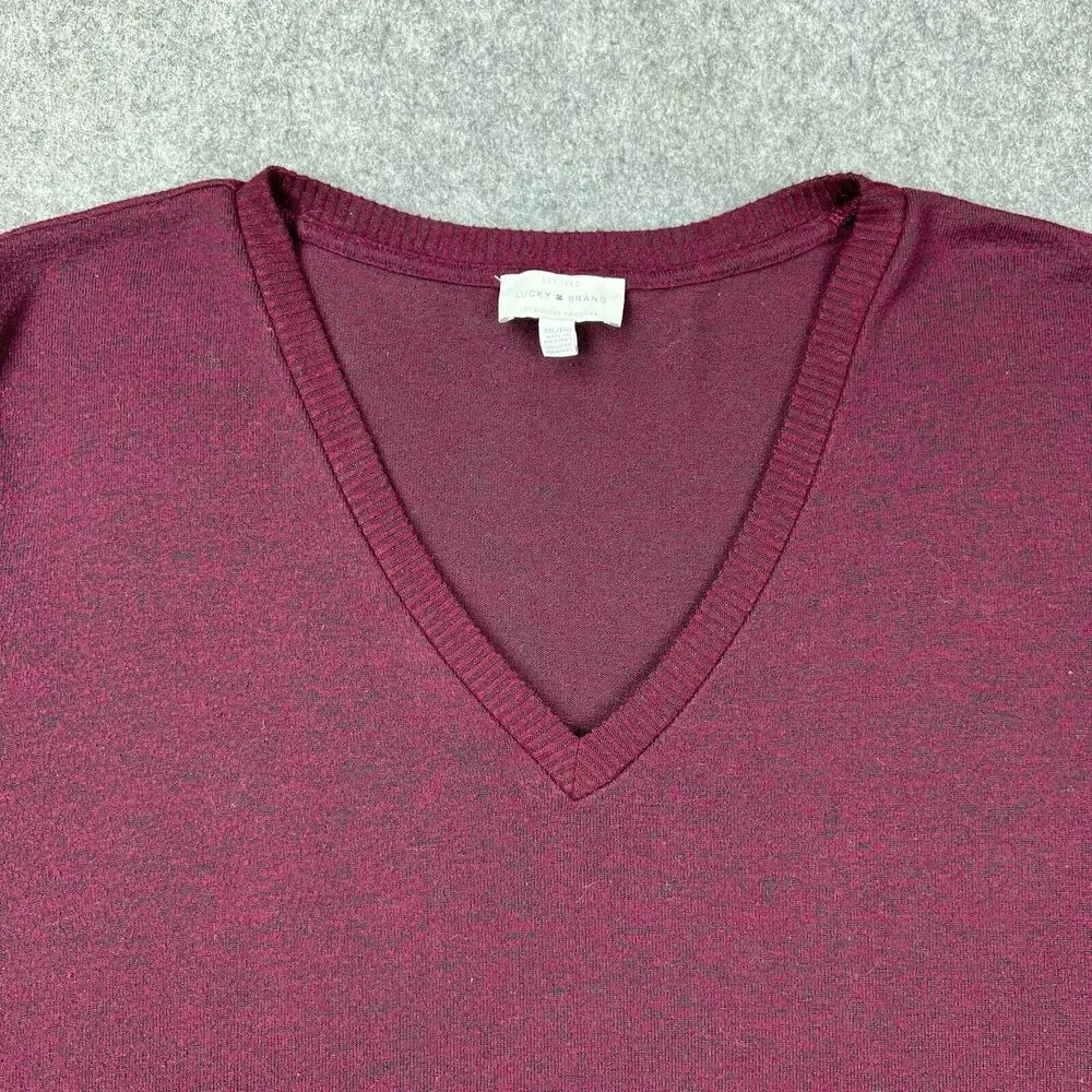Lucky Brand Sweater Womens 2X XXL Purple Red Wine Long Sleeve‎ V Neck Pullover